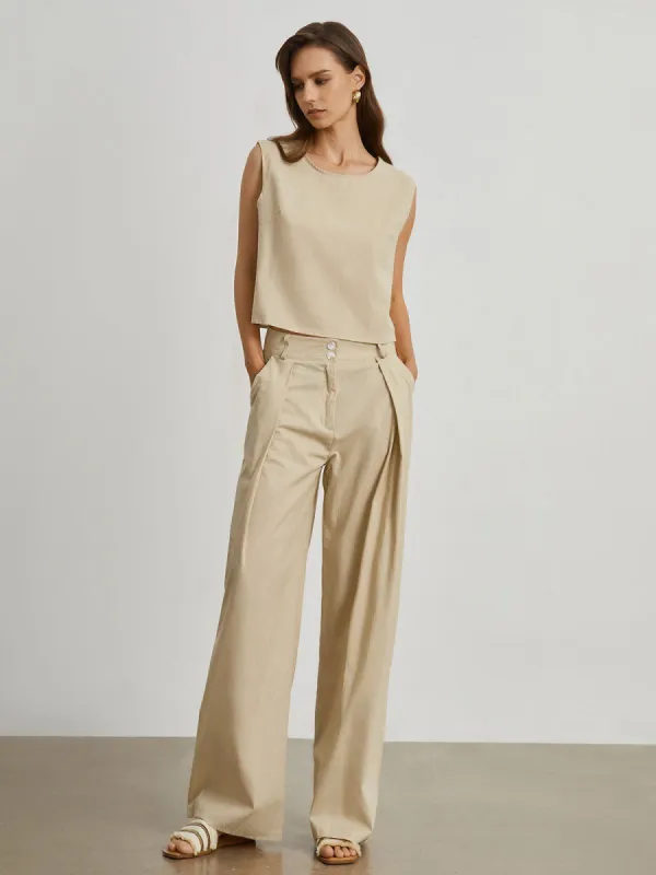Minimalist Cotton Linen Two Piece Pants Set sold by COMMENSE