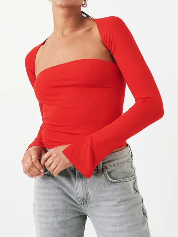 Slinky Low Cut Long Sleeve Slit Shirt sold by COMMENSE