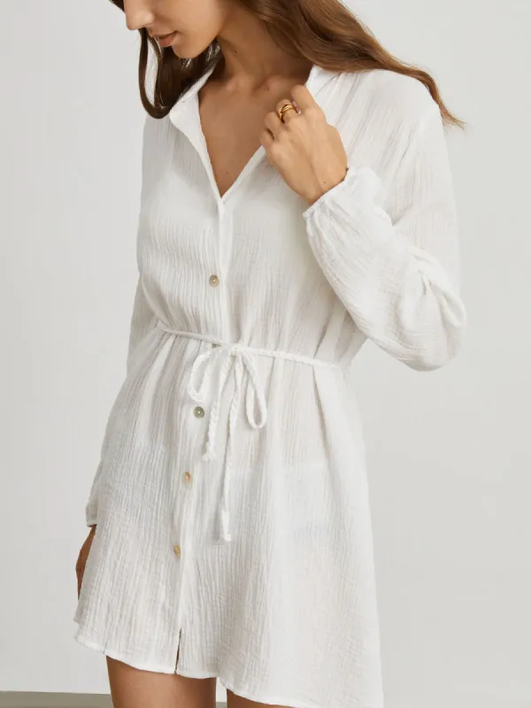 Cotton Tied Short Shirt Dress sold by COMMENSE