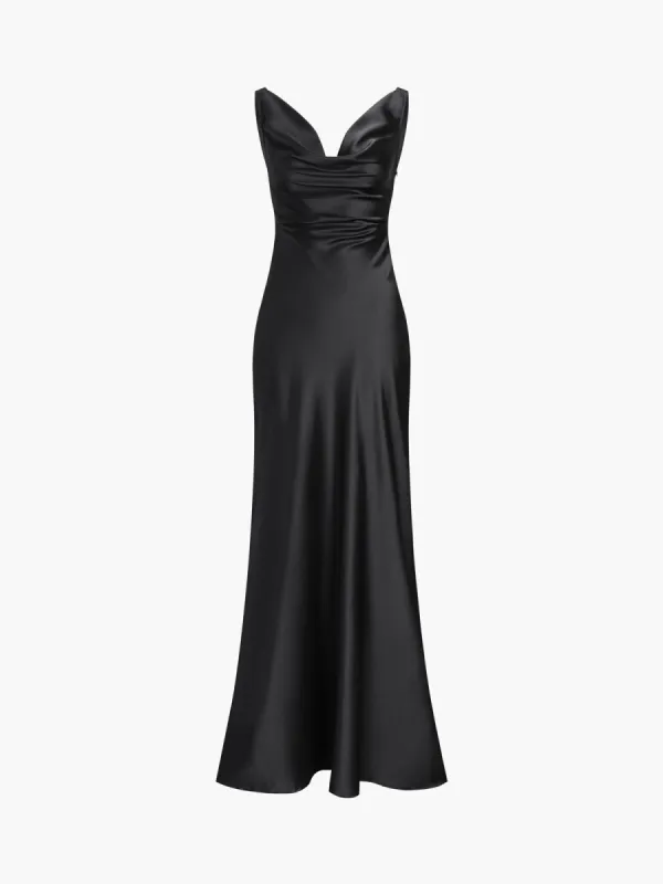 Satin Zippered Draped Tube Long Dress sold by COMMENSE