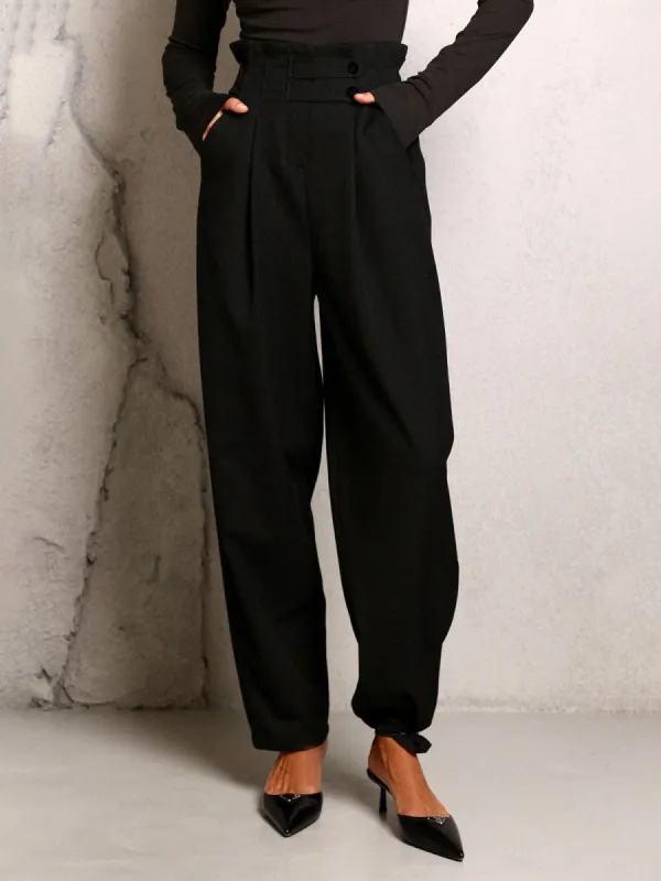 Stretchy Waist Buttoned Pants made by COMMENSE