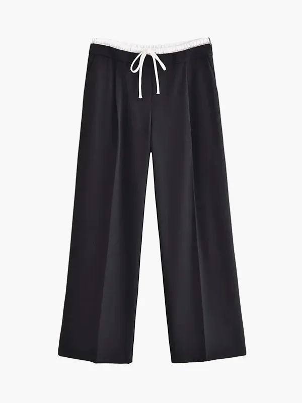 Contrast Trim Drawstring Zippered Straight Leg Pants sold by COMMENSE