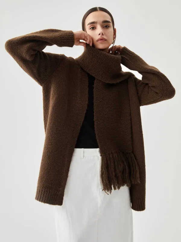 Wool-blend Plain Cardigan with Matching Scarf sold by COMMENSE