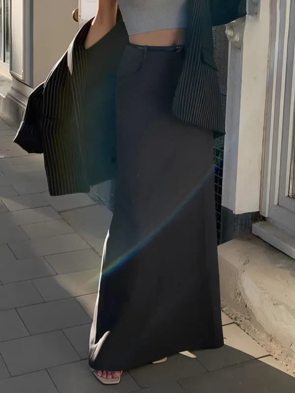 Pockets Buttoned Slit Maxi Skirt sold by COMMENSE