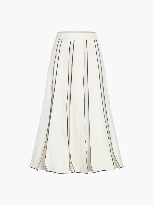 Mid Waist Ruffled Contrast Trim Pleated Midi Skirt sold by COMMENSE