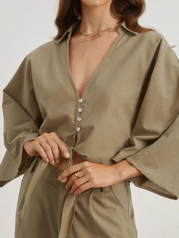 Utility Cotton Linen Tied Shirt sold by COMMENSE