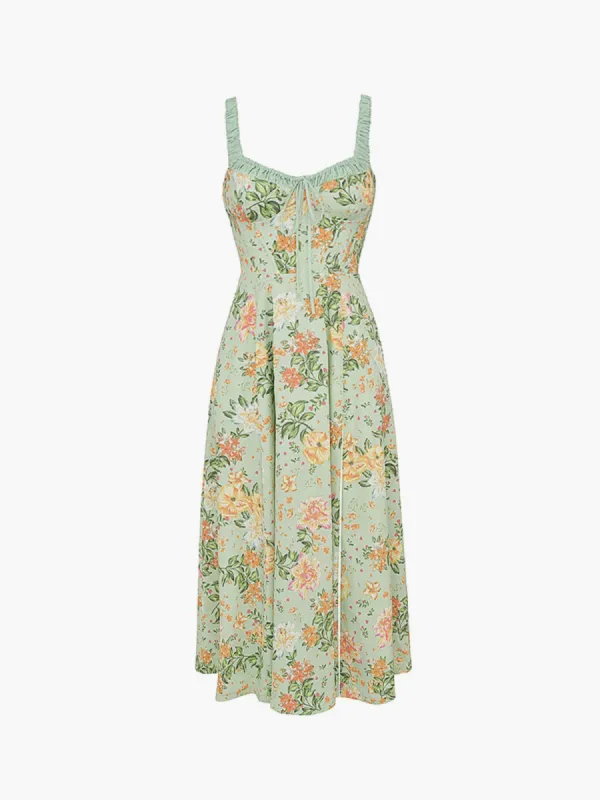 Nature Grandeur Floral Slit Zippered Midi Corset Dress sold by COMMENSE