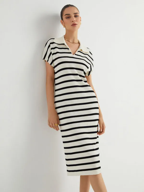 Stripe Collared Midi Dress sold by COMMENSE