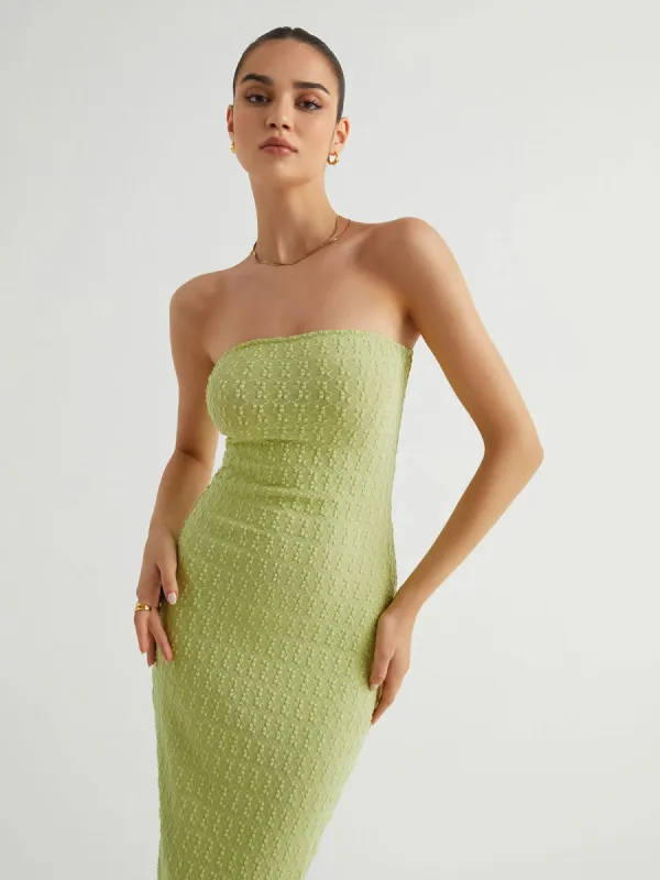 Greeness Textured Slit Tube Long Dress made by COMMENSE