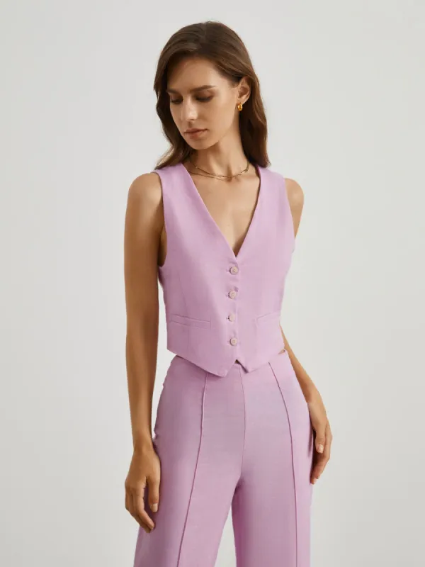 Cherry Blossoms Button Down Linen Cotton Vest made by COMMENSE