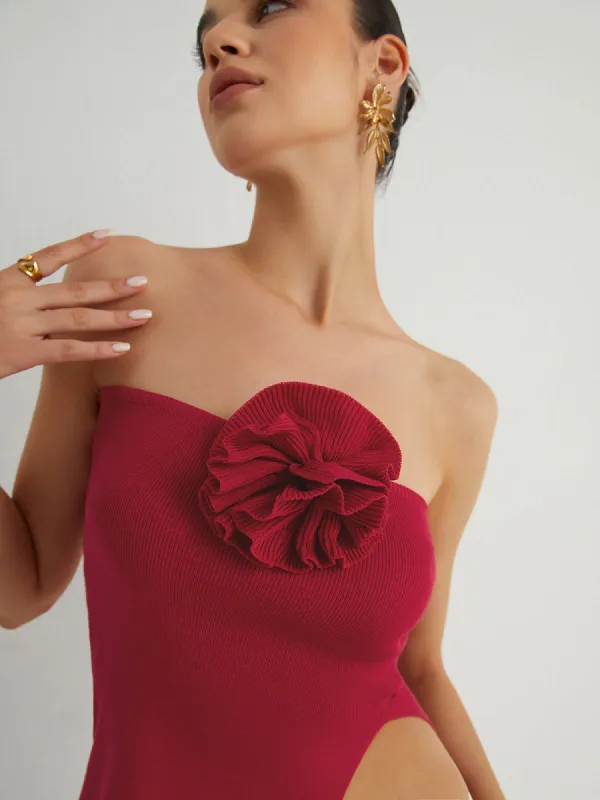 Rosette Knit Crop Tube Top sold by COMMENSE