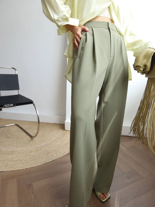 Summer Greens Pleat Wide Leg Pants sold by COMMENSE