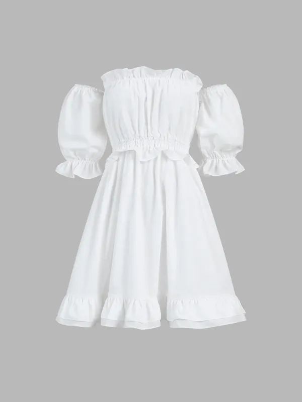 Mediterranean Off Shoulder Ruffle Short Dress sold by COMMENSE