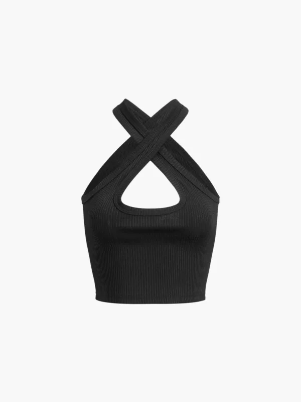 Criss Cross Rib Crop Top sold by COMMENSE
