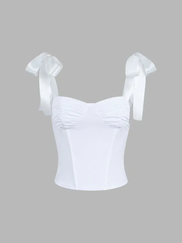 Tie Shoulder Cup Detail Crop Corset Top sold by COMMENSE