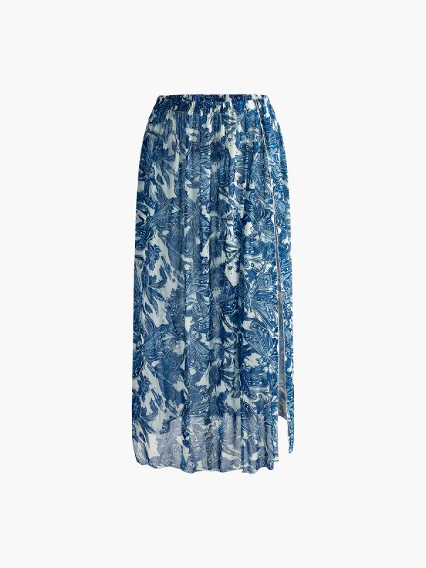 Printed Mesh Split Cover Up Skirt sold by COMMENSE