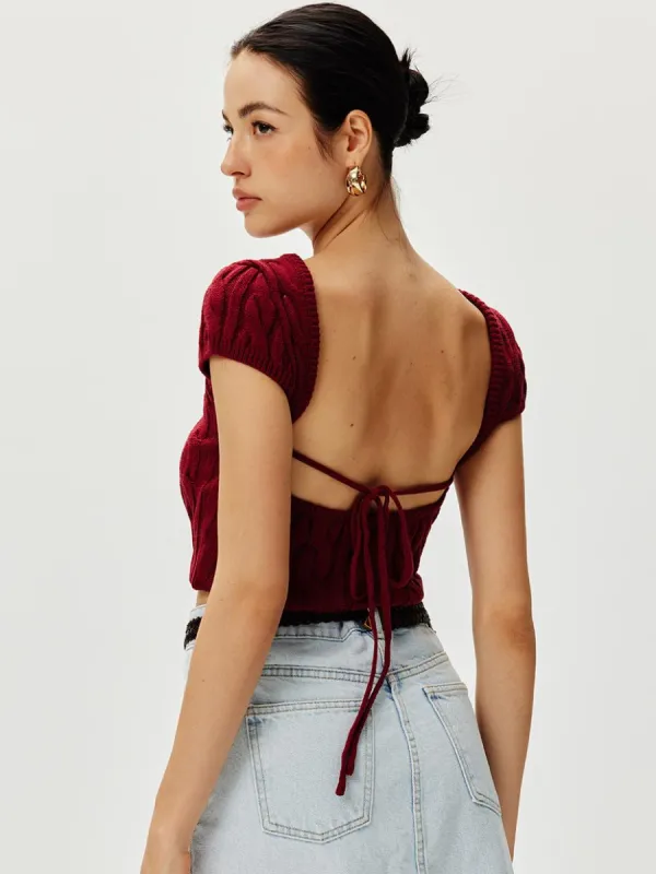 Tie Open Back Knit Top sold by COMMENSE