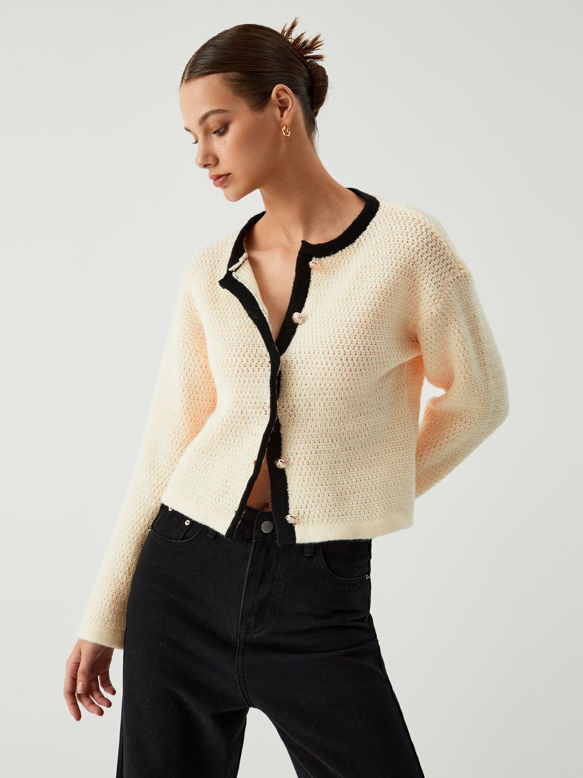 Stay Lifted Contrast Trim Crop Cardigan sold by COMMENSE product image thumbnail 2