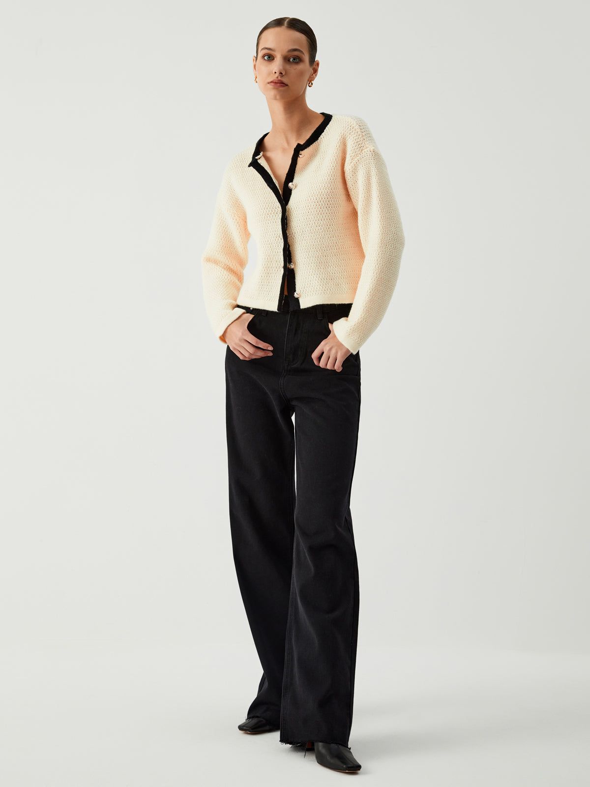 Stay Lifted Contrast Trim Crop Cardigan sold by COMMENSE product image thumbnail 3