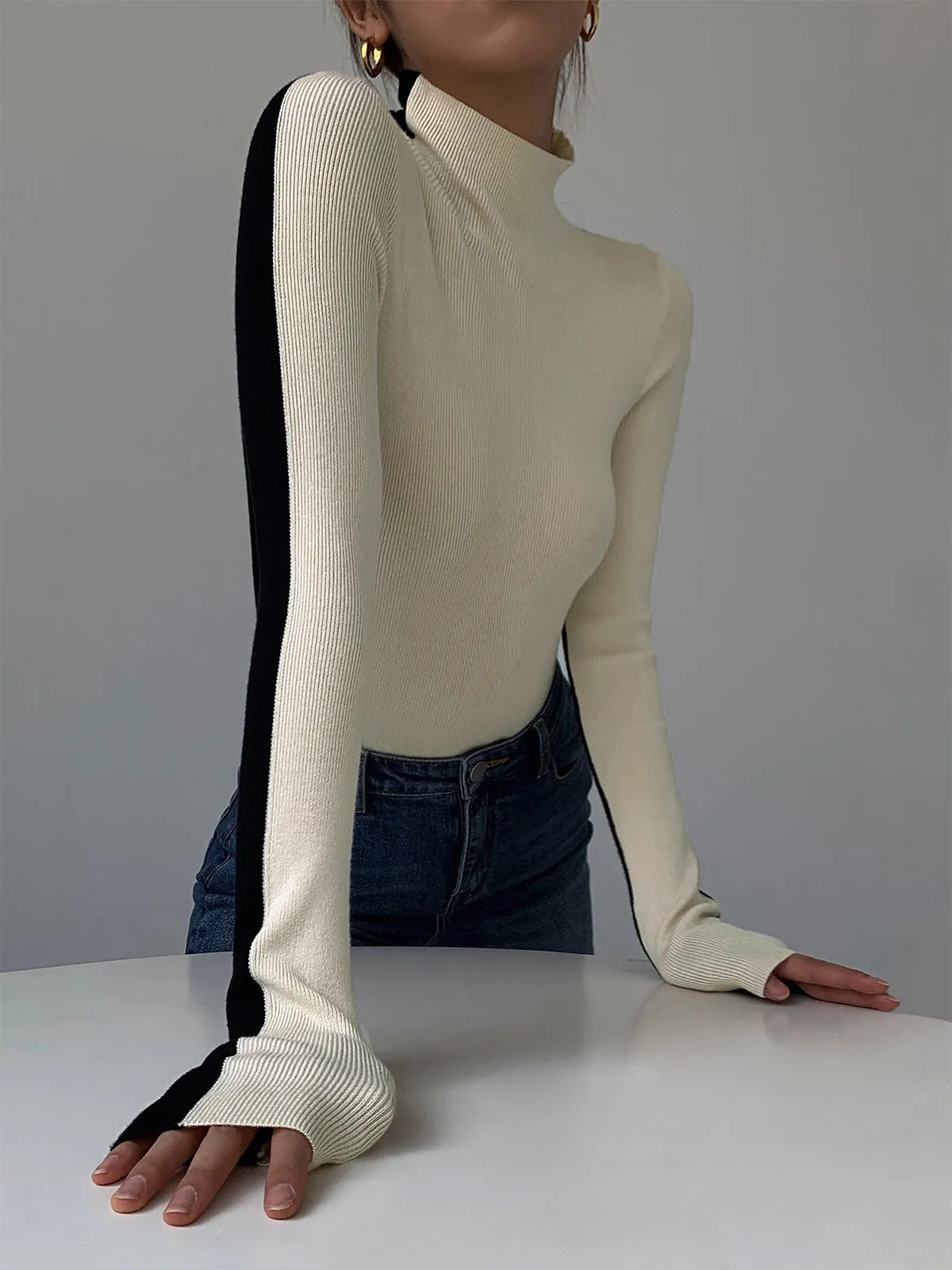 Two Tone Double Sided Long Sleeve Knit Top sold by COMMENSE product image thumbnail 5
