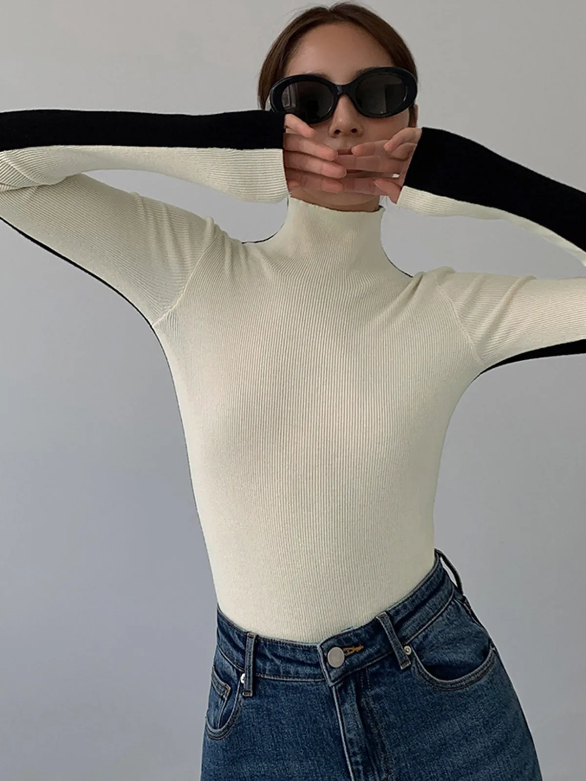 Two Tone Double Sided Long Sleeve Knit Top sold by COMMENSE product image thumbnail 4