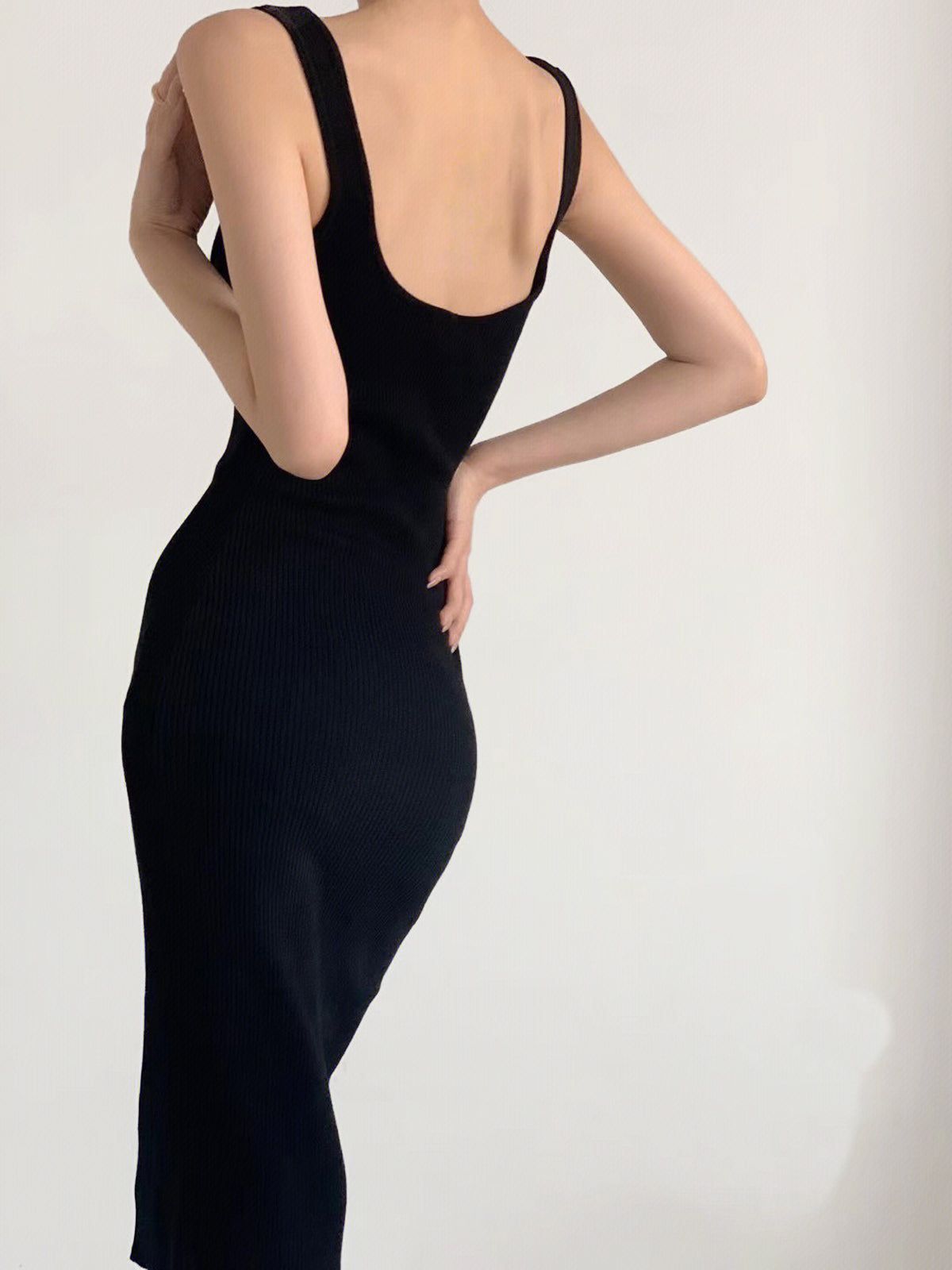 Solid Square Neck Bodycon Midi Dress sold by COMMENSE product image thumbnail 5