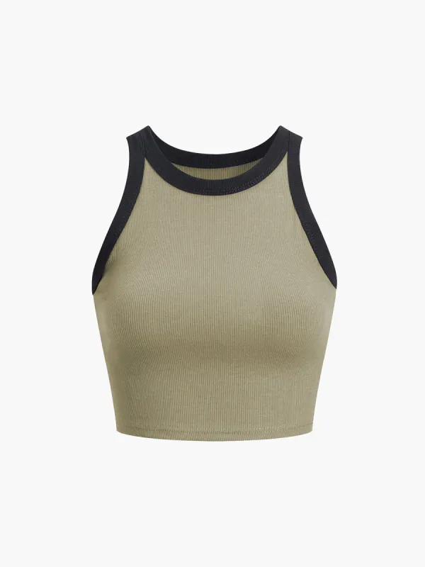 Contrast Trim Crop Tank Top sold by COMMENSE