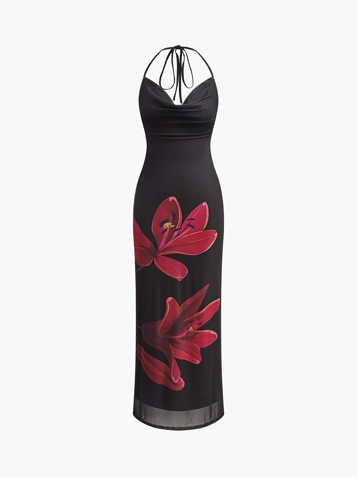 Halter Drawstring Backless Floral Dress sold by COMMENSE
