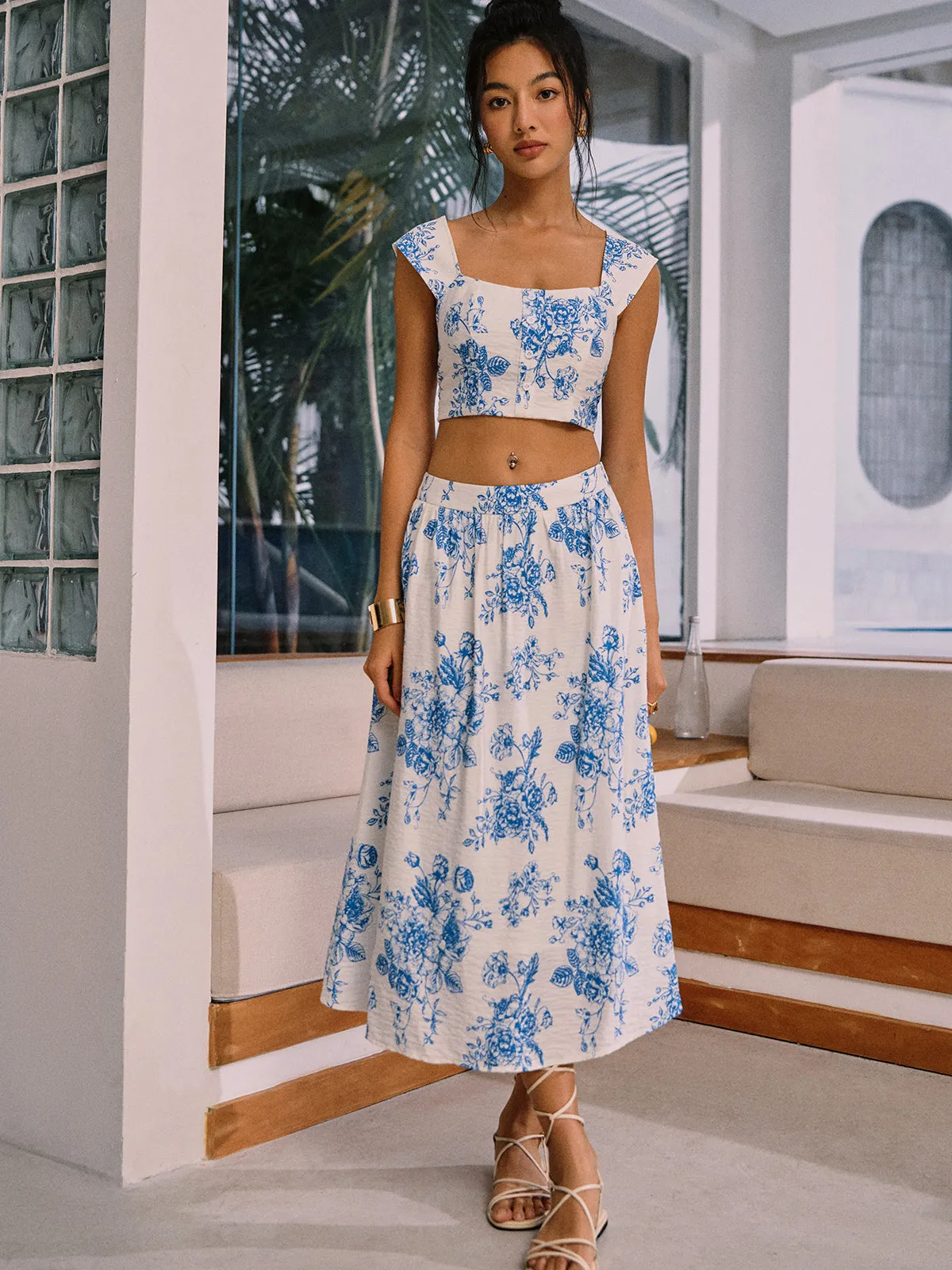 Floral Print Cotton Blends Skirt Set sold by COMMENSE product image thumbnail 2