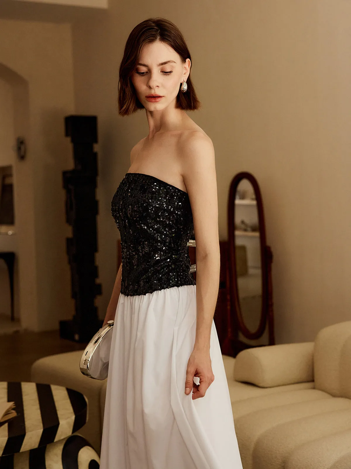 Pleated Sequins Tube Long Dress sold by COMMENSE product image thumbnail 5