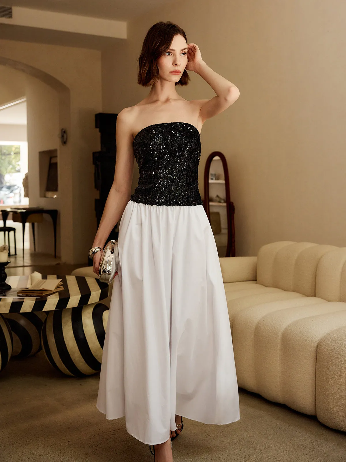 Pleated Sequins Tube Long Dress sold by COMMENSE product image thumbnail 2