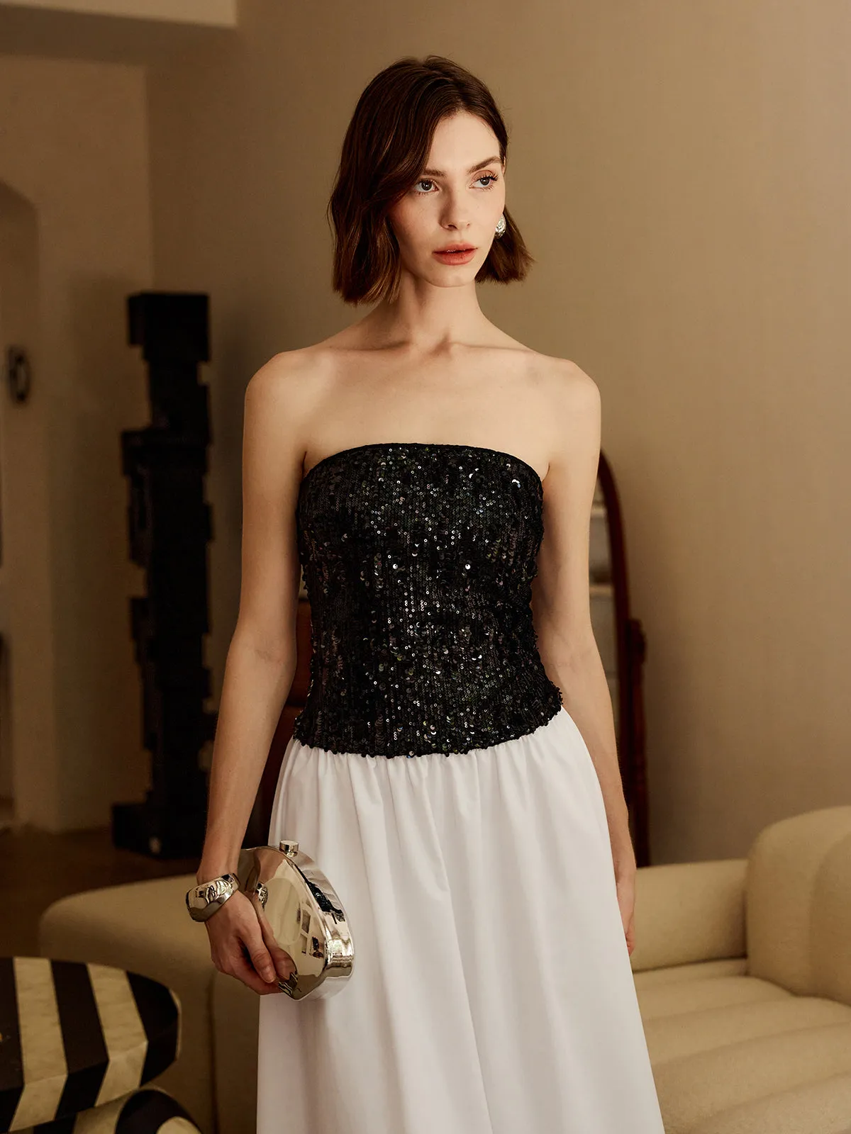 Pleated Sequins Tube Long Dress sold by COMMENSE product image thumbnail 4