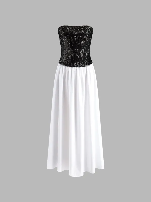 Pleated Sequins Tube Long Dress sold by COMMENSE