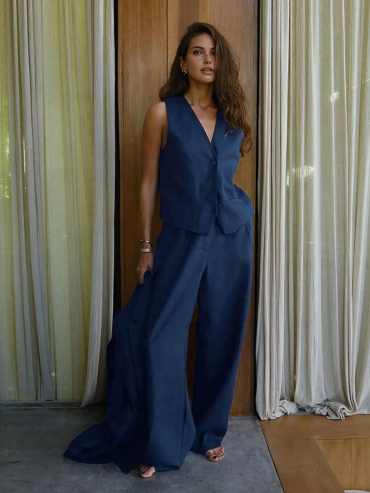 Cotton & Linen Wide Leg Pants sold by COMMENSE product image thumbnail 4