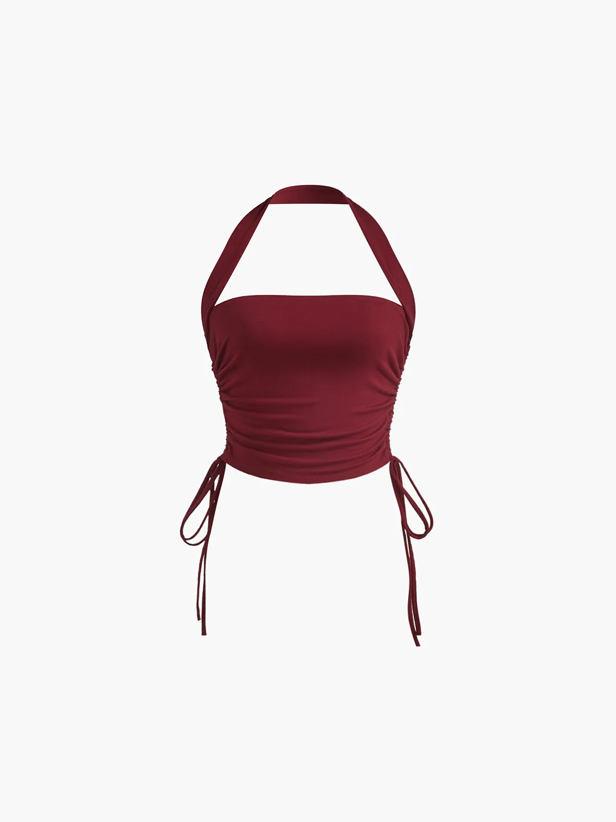 Drawstring Side Pleated Halter Top sold by COMMENSE