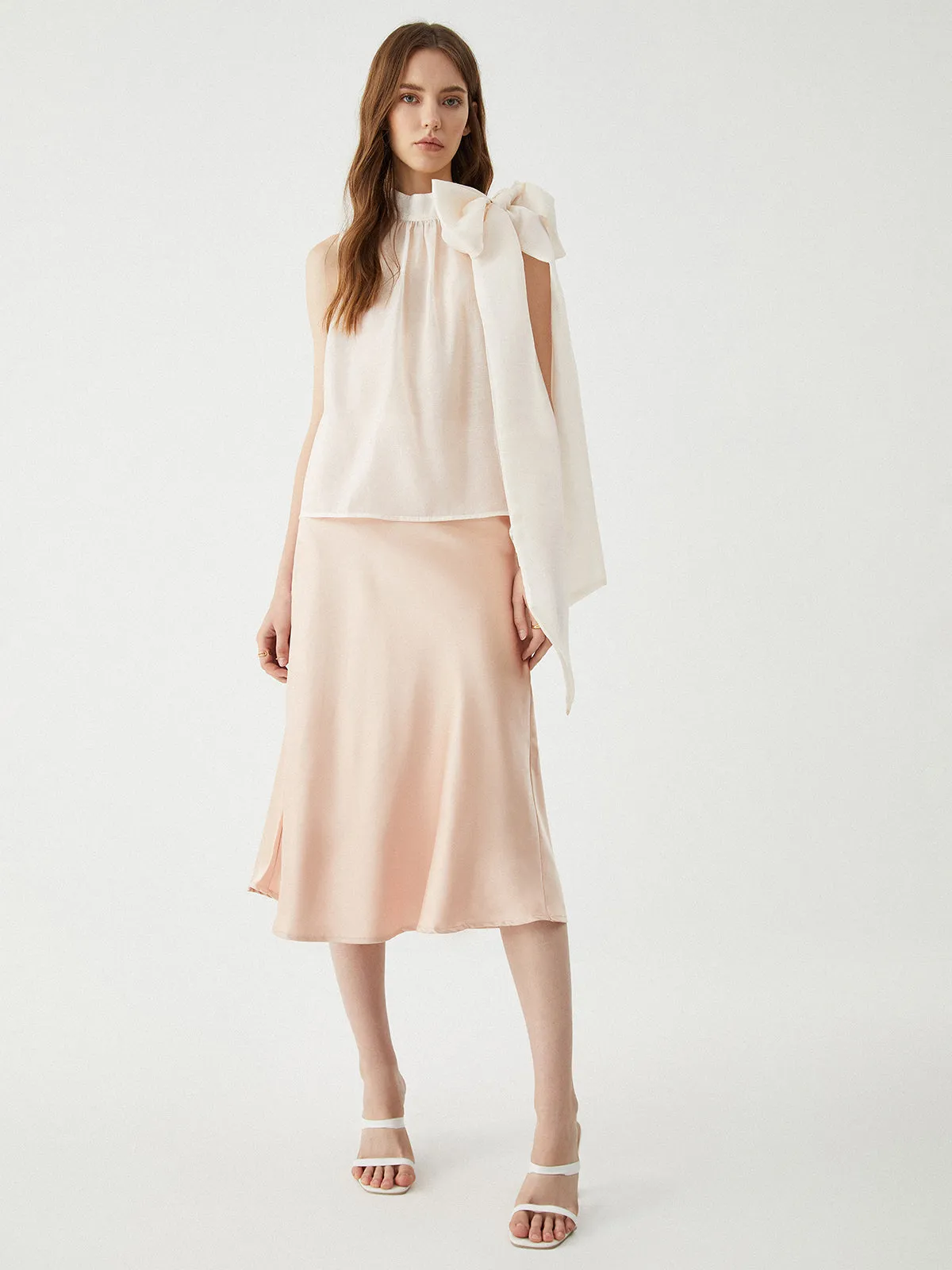 Sheer Tie Neck Bow Mesh Top sold by COMMENSE product image thumbnail 3