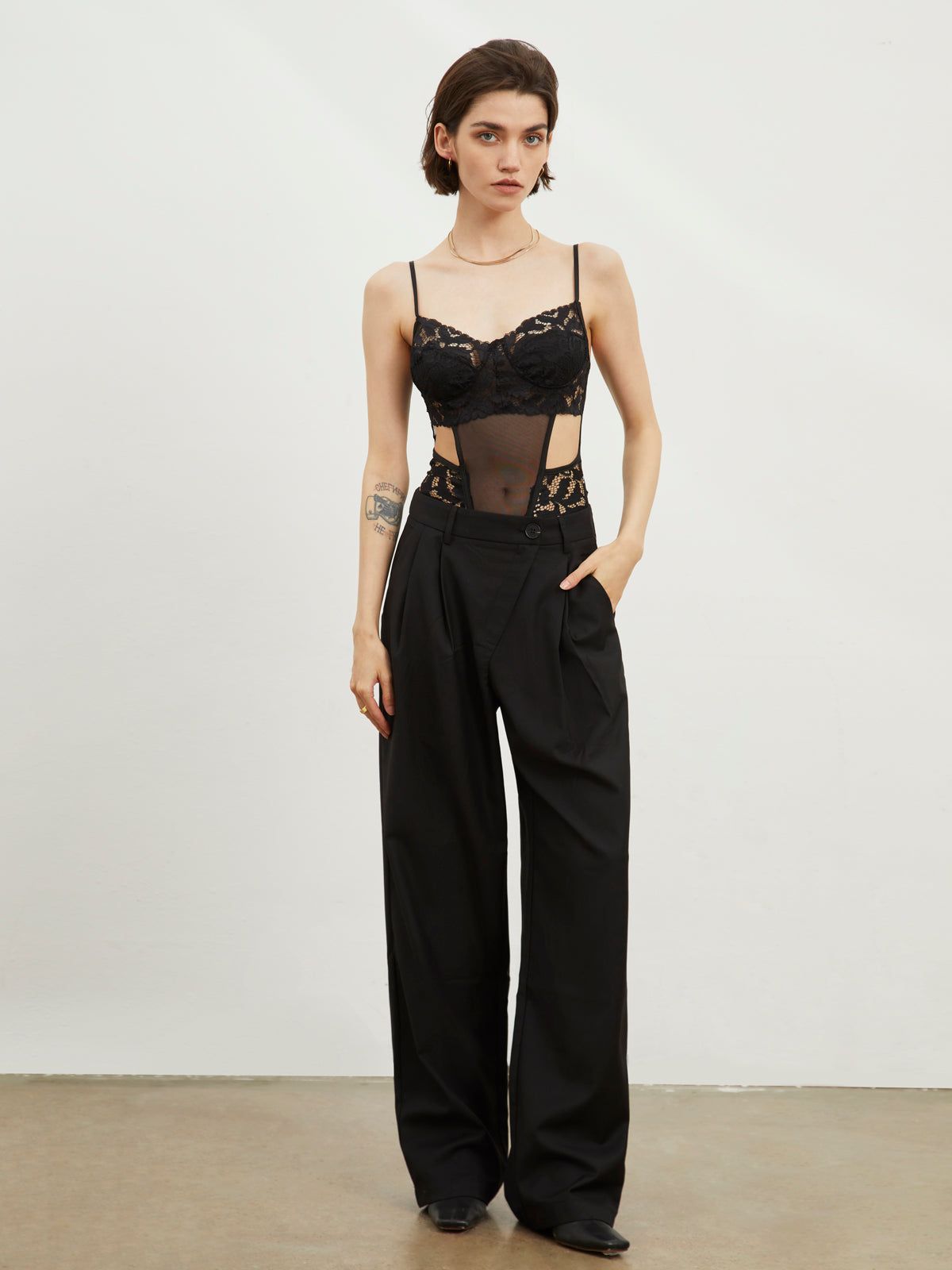 Floral Lace Mesh Cutout Bodysuit sold by COMMENSE product image thumbnail 2