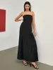 Solid Pleated Tube Long Dress sold by COMMENSE