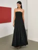Solid Pleated Tube Long Dress sold by COMMENSE