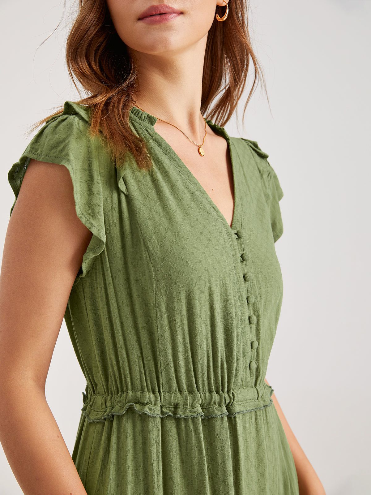 Flutter Sleeve Tiered Slit Midi Dress sold by COMMENSE product image thumbnail 4