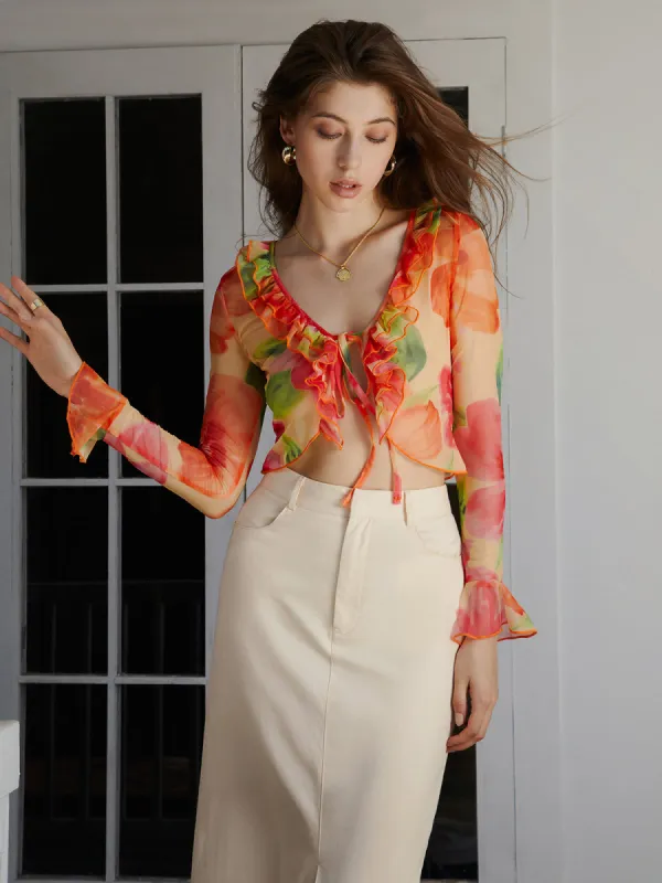 Aurora Tie Dye Mesh Fly Away Crop Top sold by COMMENSE