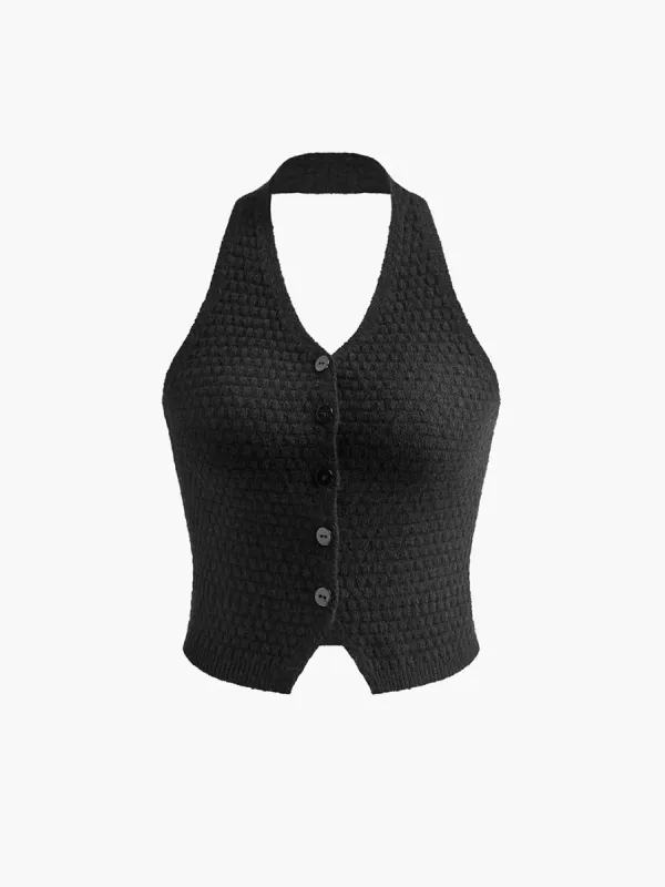 Halter Button Stretch Sweater Vest sold by COMMENSE