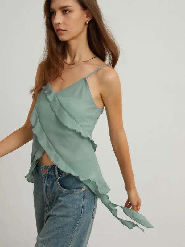 Ruffle Trim Tank Top sold by COMMENSE