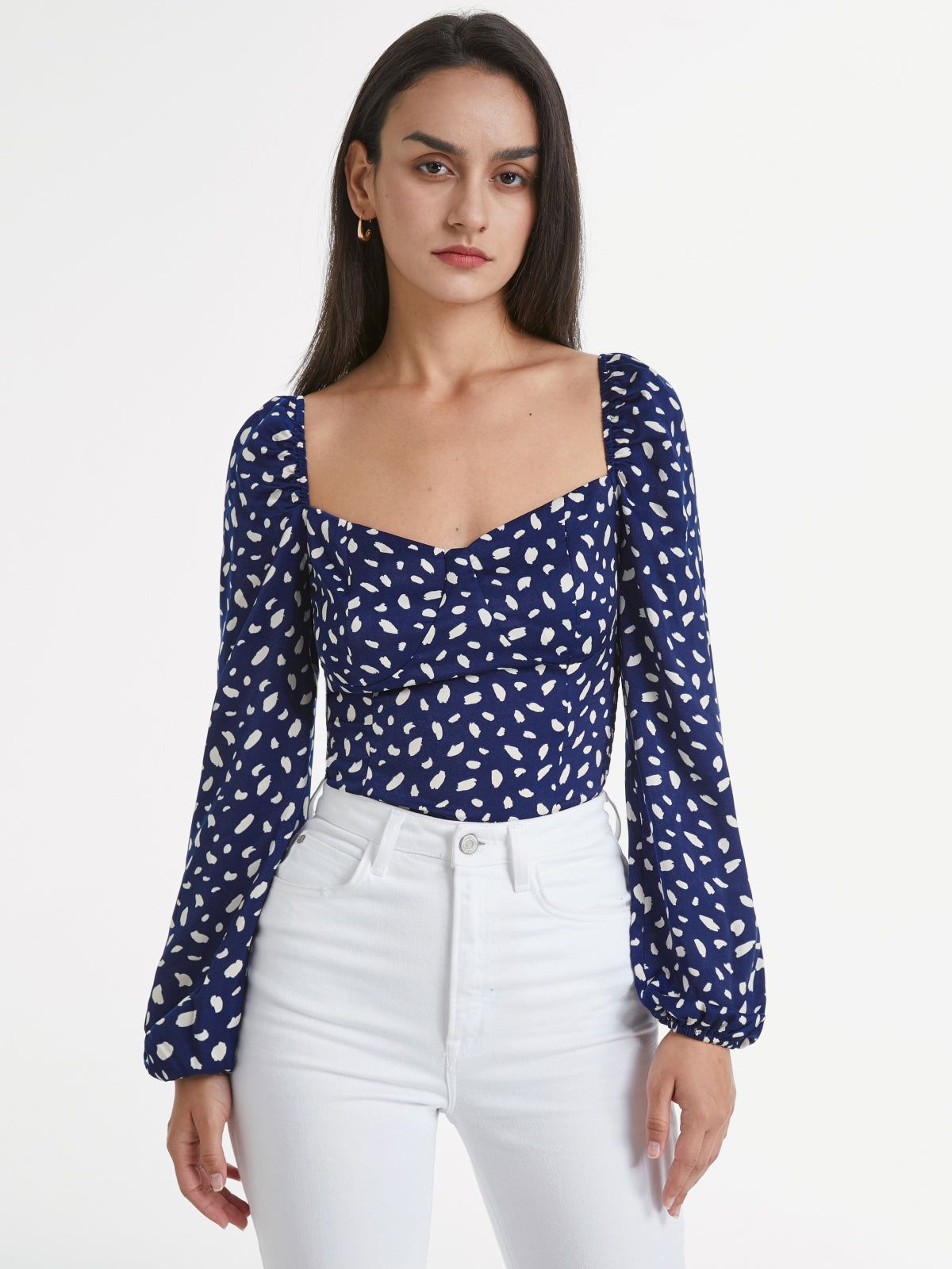 Sweetheart Contour Long Puff Sleeve Printed Top sold by COMMENSE product image thumbnail 3