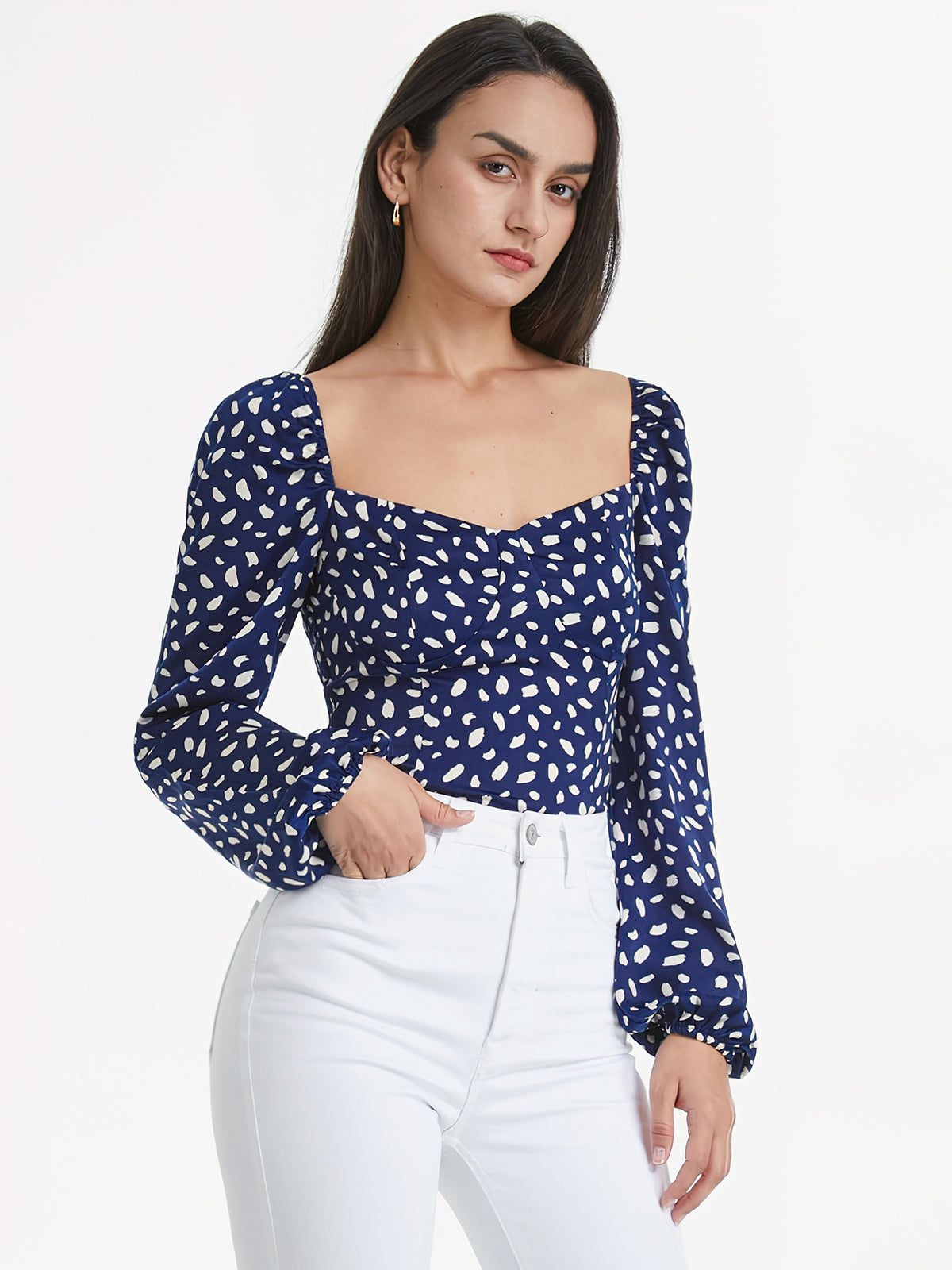 Sweetheart Contour Long Puff Sleeve Printed Top sold by COMMENSE product image thumbnail 4
