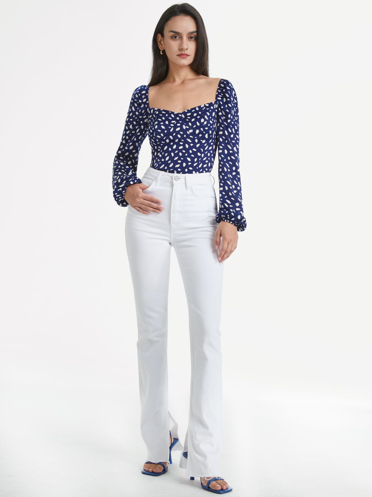 Sweetheart Contour Long Puff Sleeve Printed Top sold by COMMENSE product image thumbnail 5