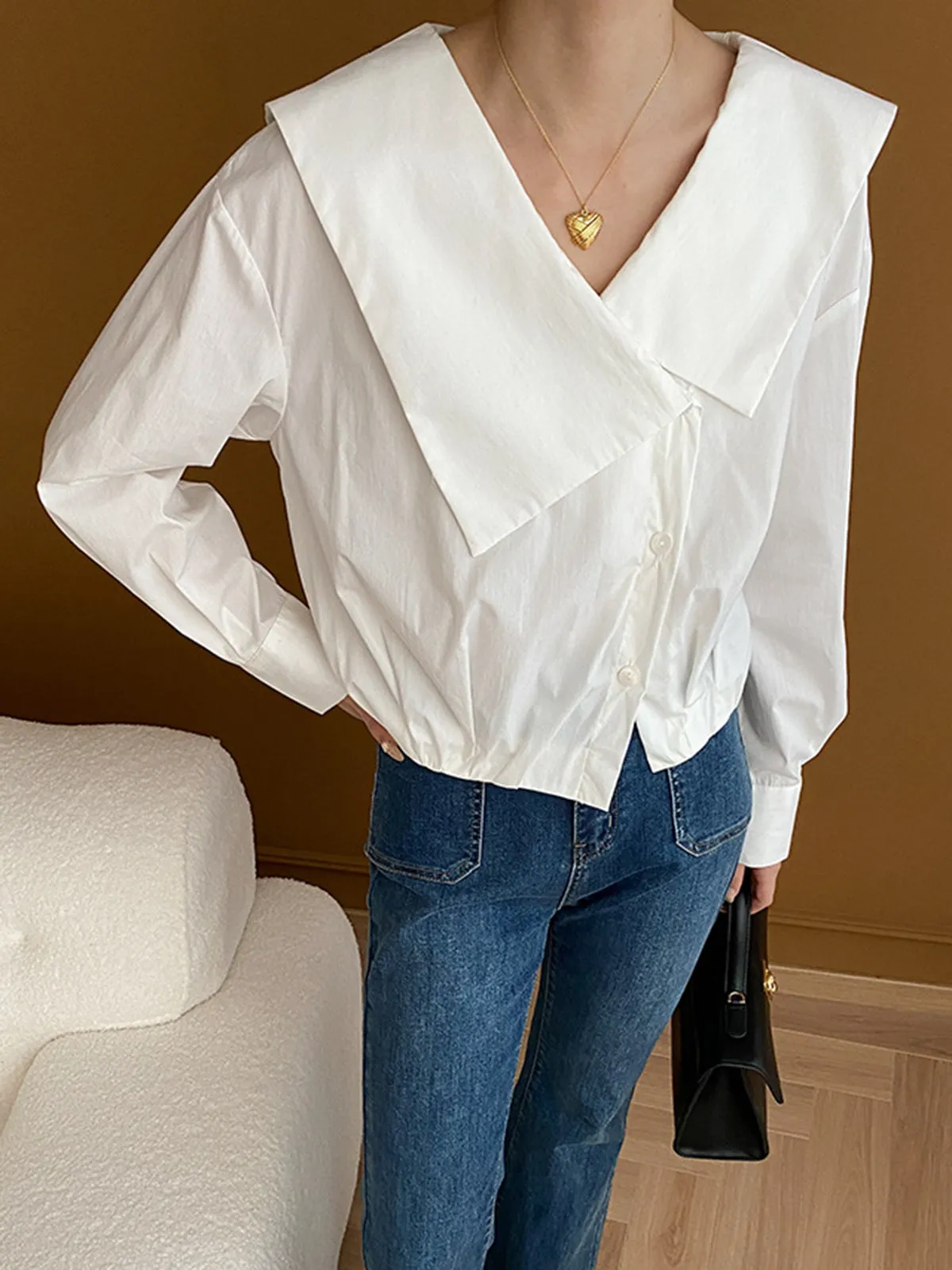 Asymmetrical Collar Blouse sold by COMMENSE product image thumbnail 4