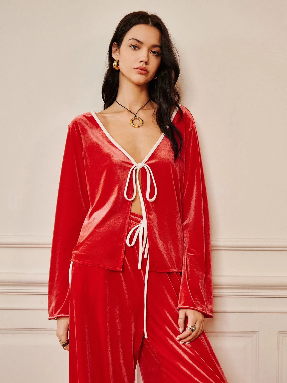 Velvet Lace Up Draped Pants Set sold by COMMENSE product image thumbnail 2