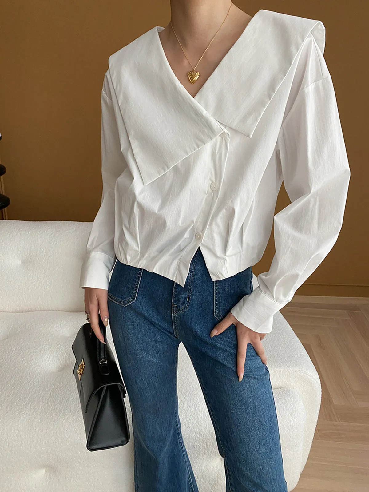 Asymmetrical Collar Blouse sold by COMMENSE