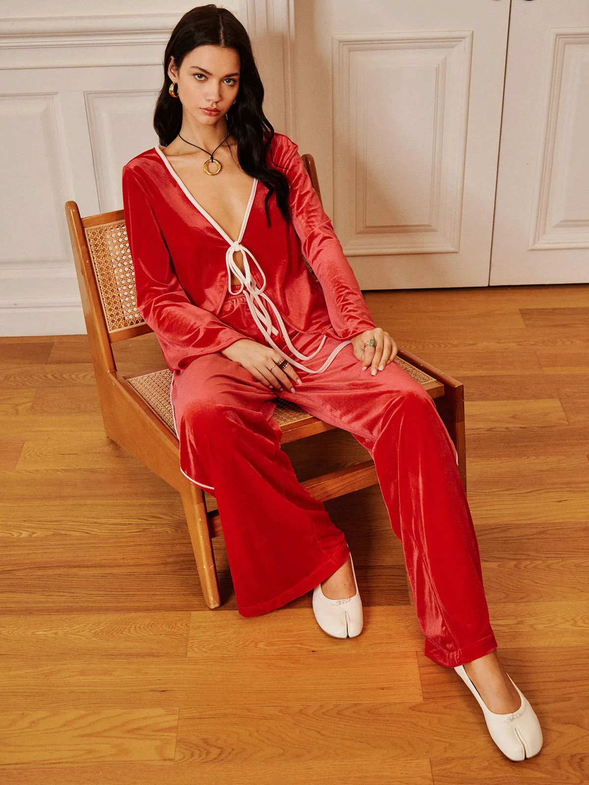 Velvet Lace Up Draped Pants Set sold by COMMENSE product image thumbnail 3